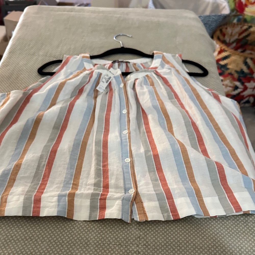 Madewell Striped Sleeveless Button-Front Blouse in White, Blue, Rust, Tan